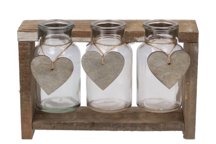 <h4>Love Wood Rack 3 Glass 11x11x13cm</h4>