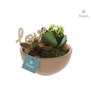 Schaal keramiek Moon Small beige Love met arrangement