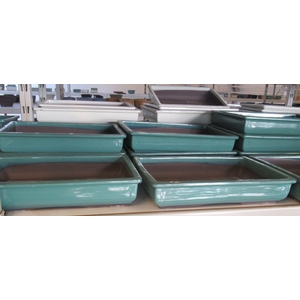 pot rectangle glazed green (39x26x7)