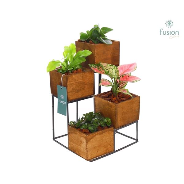 <h4>Tower hout met metaal met Trendy Groene Planten</h4>