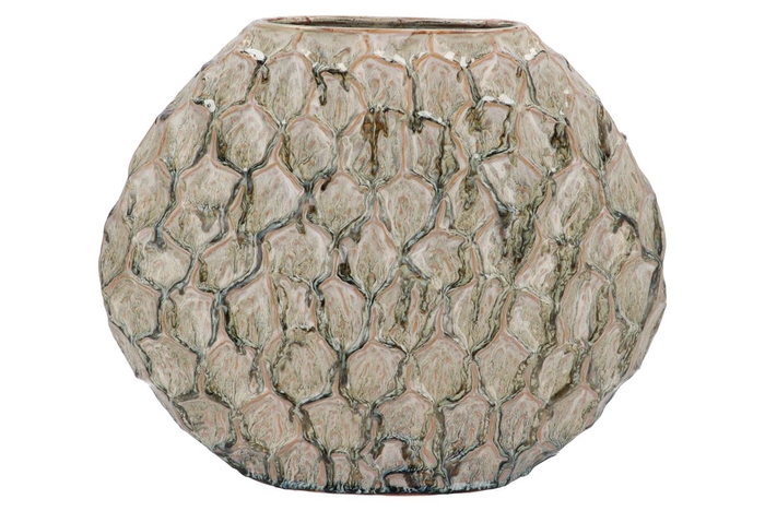 <h4>Inga Jada Green Oval Vase Active Glaze Structure 41x15x33cm</h4>