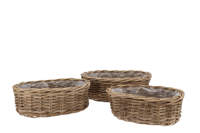 Rattan Kuboo Plant Bowl Oval S/3 30x18x11 34x23x12 38x28x13