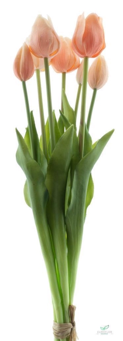 SILK FLOWERS - CLASSIC TULIP BUNDLE SALLY X7 NW ORANGE/PEACH COMBO 47CM