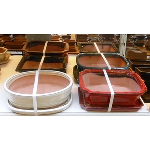 empty bonsai pots + plates, 23-27 cm. 6 pcs per box