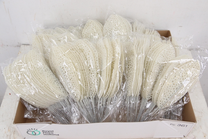 <h4>Pick Leaf glitter open 14x6cm+10cm wire white 25pce/bag</h4>