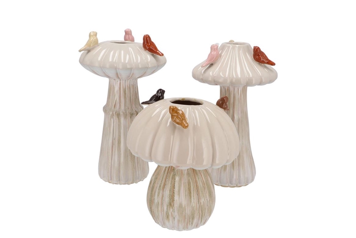 <h4>Bird Mushroom Vase White Ass 16x16x25cm</h4>