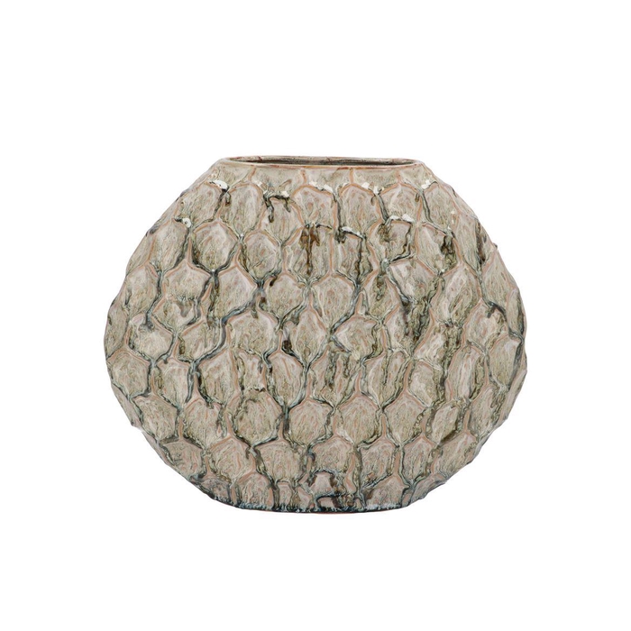 <h4>Inga Jada Green Oval Vase Active Glaze Structure 32x12x26cm</h4>