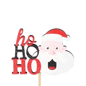 Bijsteker Ho Ho Ho hout 6.6x8.8cm+50cm stok