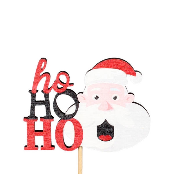 <h4>Bijsteker Ho Ho Ho hout 6.6x8.8cm+50cm stok</h4>