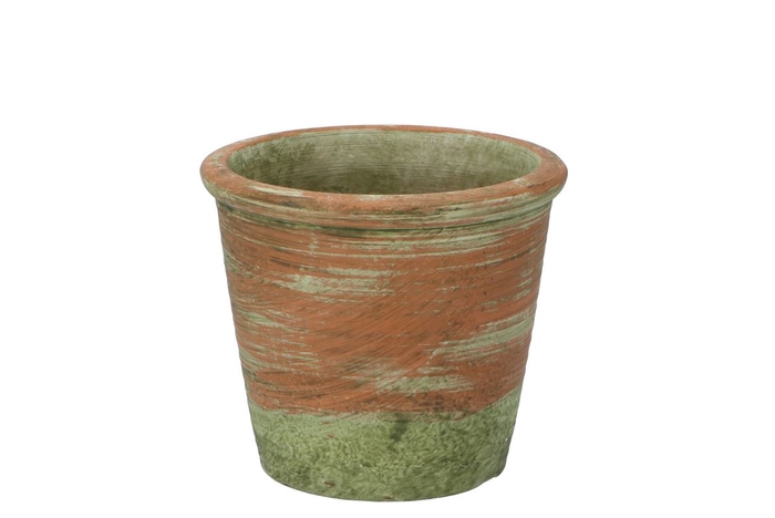 Cement Pot Oud Groen Rood 14x12cm