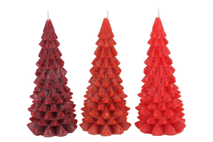 <h4>Candle Frosty X-mas Tree Wild Red Mix 9x20cm Ass</h4>