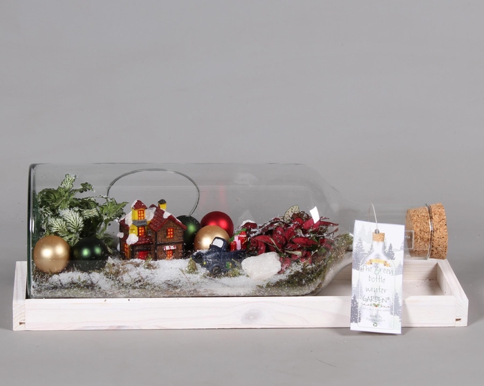 <h4>Green Bottle Fles Medium liggend Kerst met Arrangement</h4>