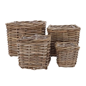 Rattan Ivy Basket Square S/4 W15/20/25/30 H13/18/2