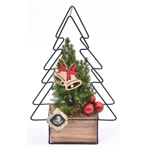 Metaal Kerstboom met hout 22x9cm