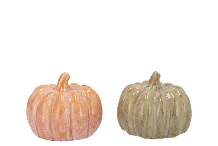 Mette Orange Green Pumpkin Deco Ass 12x12x10cm