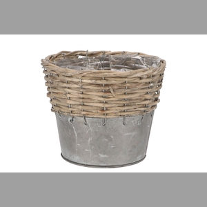 Wicker Basket Pot + Zinc Grey 18x15cm