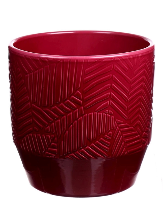 <h4>DF03-883654047 - Pot Pisa+leaf d13.5xh13.2 rubin glazed</h4>