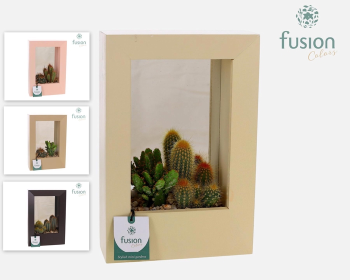 <h4>Houten schilderij met spiegel Small met Cactussen</h4>