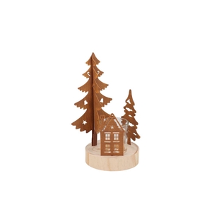 Katy Rust Metal Rack House And Tree T-light 13x10x