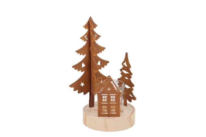 Katy Rust Metal Rack House And Tree T-light 13x10x