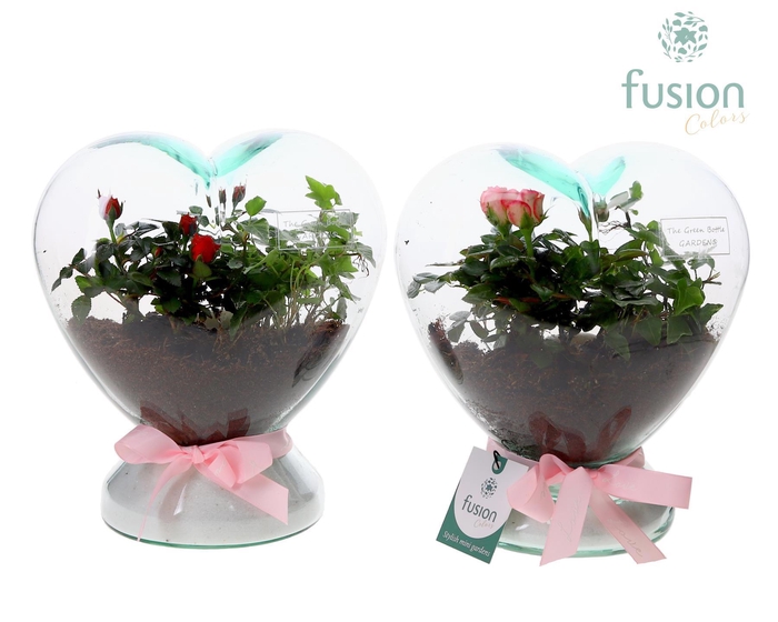 <h4>Green Bottle Glazen Hart helder met Arrangement</h4>