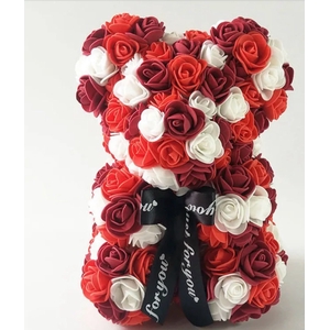 Bear 25cm red-burgundy-white mix