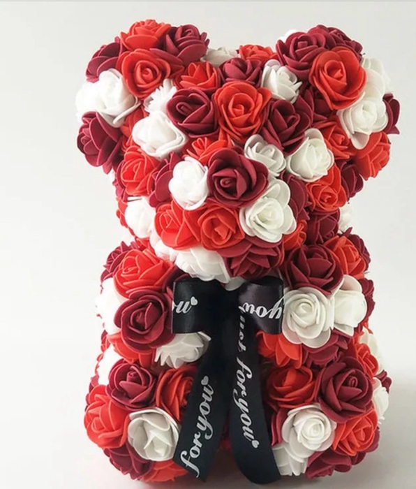 <h4>Bear 25cm red-burgundy-white mix</h4>