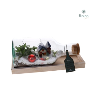 Green Bottle Fles Small liggend Kerst met Arrangement