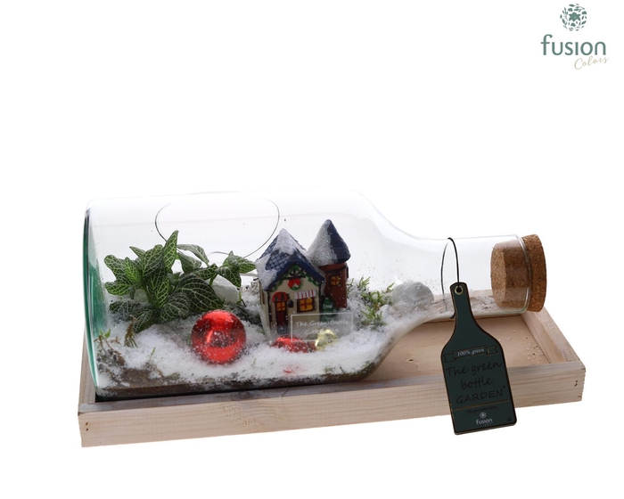 <h4>Green Bottle Fles Small liggend Kerst met Arrangement</h4>