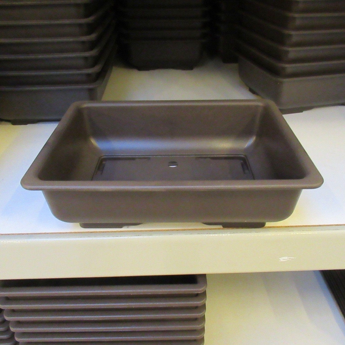 <h4>Bonsai pot rectangle, brown plastic (28x21x8) , trainingpot</h4>