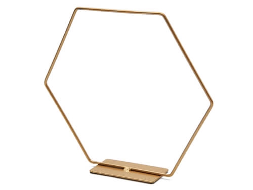 METAL HEXAGON ON BASE 40CM GOLD