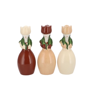 Lucy Natural Brwn/beige/wh Mix Vase Tulip Woman Ass 9x8x22cm