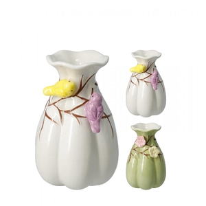 Ceramics Vase bird/flower d09.5*14cm ass.