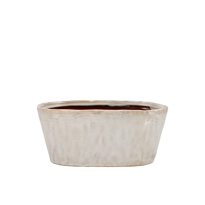 <h4>Iron Stone White Glazed Oval Pot 23x9x10cm</h4>