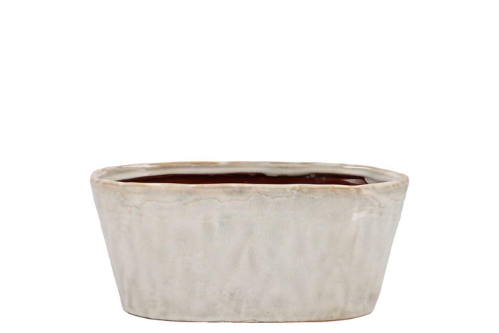 <h4>Iron Stone White Glazed Oval Pot 23x9x10cm</h4>