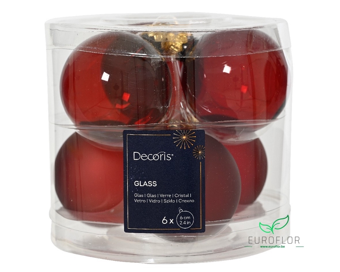 KERSTBAL GLASS 60MM 6PCS OSSENBLOED