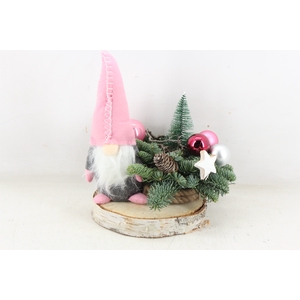 arr5 Kerst MB - Hout schijf gnome pink x5