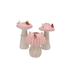 Bird Mushroom Vase Pink Ass 14x14x20cm Nm