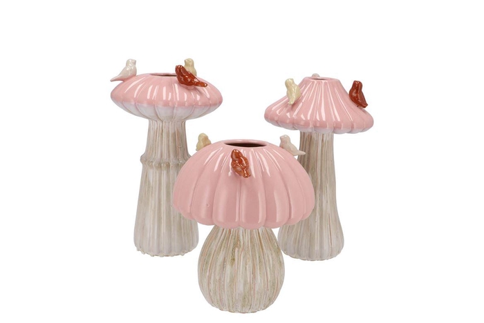 <h4>Bird Mushroom Vase Pink Ass 14x14x20cm Nm</h4>