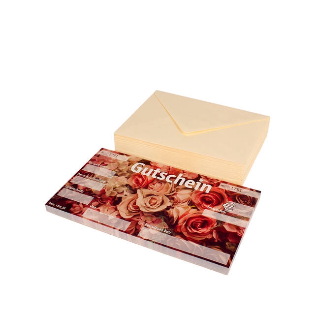 Cadeaubon + envelop roses duits- pak 50st