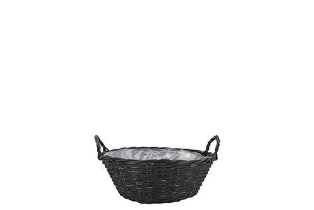 <h4>Wicker Basket Low With Ears Black Bowl 19x9cm</h4>