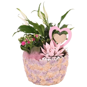 Mothersday Arr. Indoor Ceramic Pot with Flower Deco Ø18cm 3PP