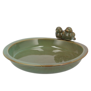 Iron Stone Bird Bowl Glazed Green 33x5cm Nm