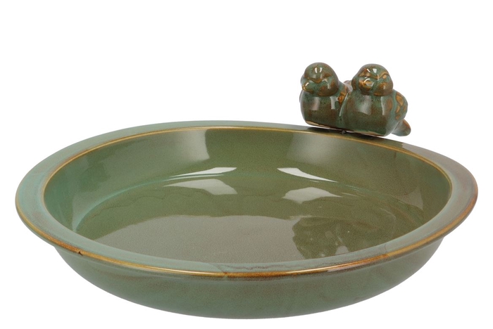 Iron Stone Bird Bowl Glazed Green 33x5cm Nm