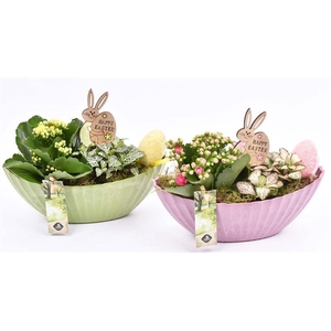 Kunstof kano groen/roze 24x10cm