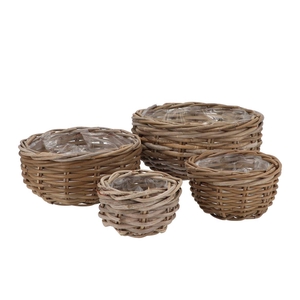 Rattan Kuboo Basket Round Belly S/4 D13/19/26/32 H 8/10/13/1