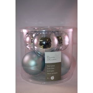 KERSTBAL GLASS 80MM HEAVENLY BLUE 6PCS