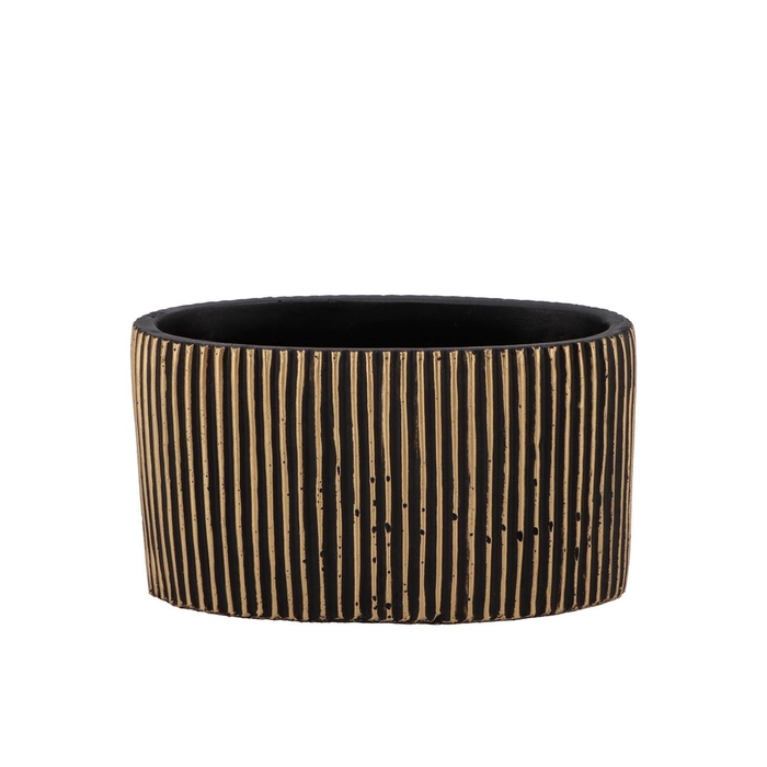 <h4>Stripes Black Gold Oval Pot 19x10x10cm Nm</h4>
