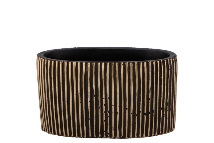Stripes Black Gold Oval Pot 19x10x10cm Nm