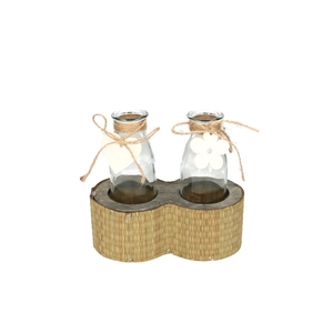 Glas Houder+2fles 16*8*15cm